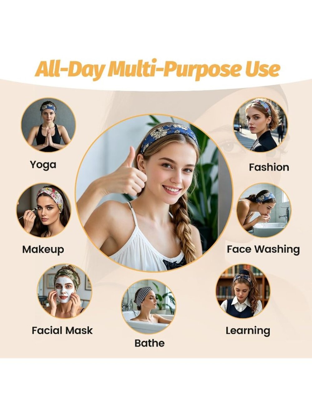 Women X-Colorful-1 Stretchy 6 Pack Headbands Yoga Sweatbands Hair Accessories - Picture 5 of 6